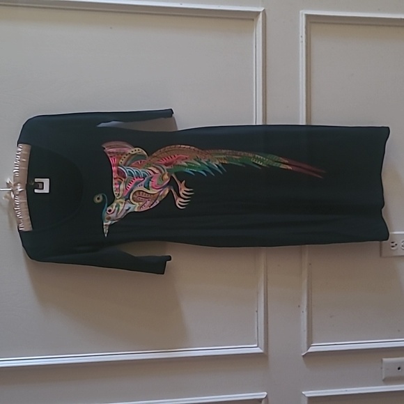 Just Cavalli Cotton Midi Dress Colorful Bird Graphic, Sz 40/ US Small - Picture 1 of 5